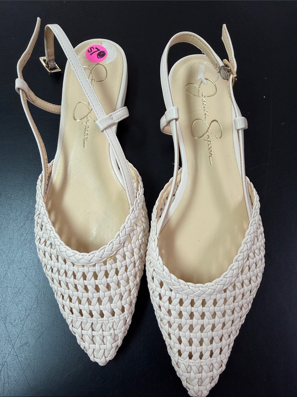 Jessica Simpson Cream Woven Pointed Slingback Flats - Braided Detail